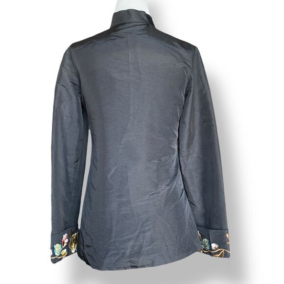 Vintage Madame Butterfly Black Tailored Embroidered Floral Mandarin Jacket 4 - Picture 6 of 8